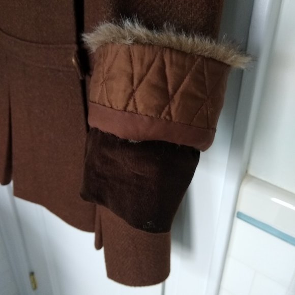 Vintage Brown Coat with Fake Fur Trim size S - Picture 7 of 8